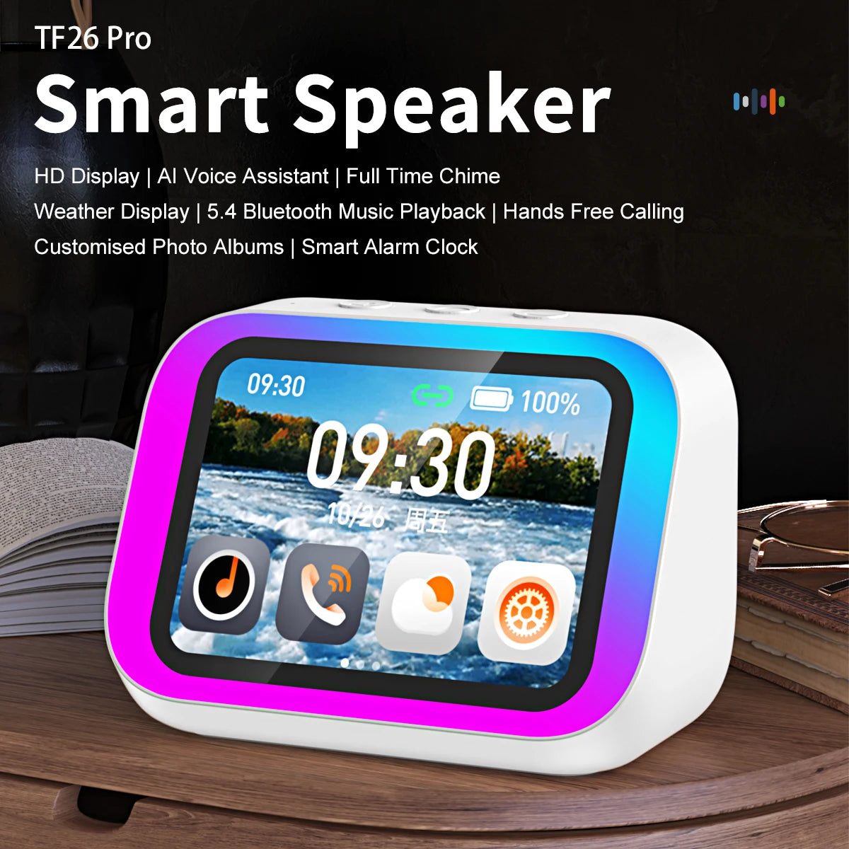 AI Smart Bluetooth 5.4 Speaker Voice assistant HDTouch Screen Display Electronic Album Alarm Clock Hi-fi Stereo Sound